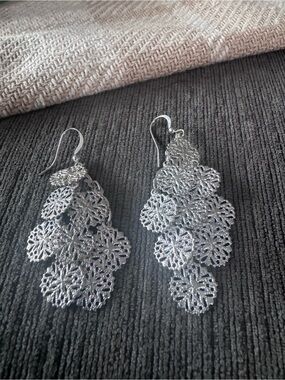 Silver Filigree Drop Earrings - Elegant Women Jewelry